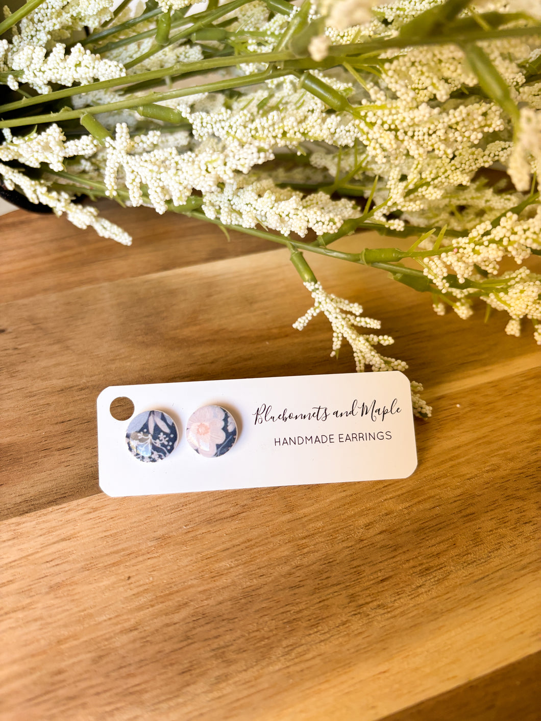 Circle Studs-Blue Floral